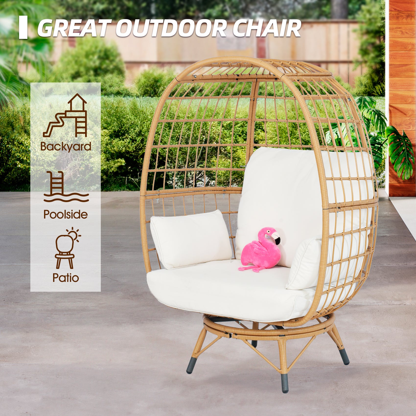 Outdoor Wicker Chair 440 Lbs Capacity, Patio Chairs With 4 Thicken Cushionsoversized Lounge Chairs With Durable Steel Frame Perfect For Balcony, Backyard, Bedroom Yes Ivory Garden & Outdoor Modern Complete Patio Sets Wicker