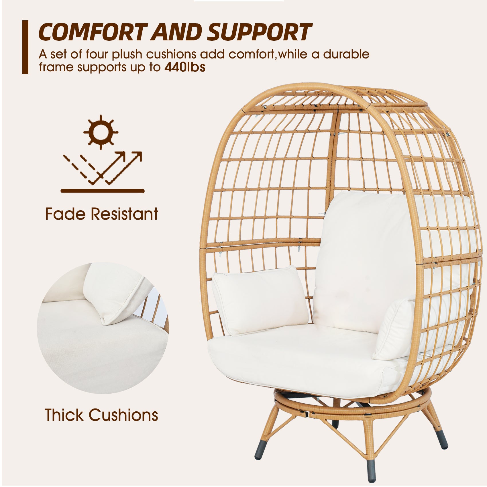 Outdoor Wicker Chair 440 Lbs Capacity, Patio Chairs With 4 Thicken Cushionsoversized Lounge Chairs With Durable Steel Frame Perfect For Balcony, Backyard, Bedroom Yes Ivory Garden & Outdoor Modern Complete Patio Sets Wicker