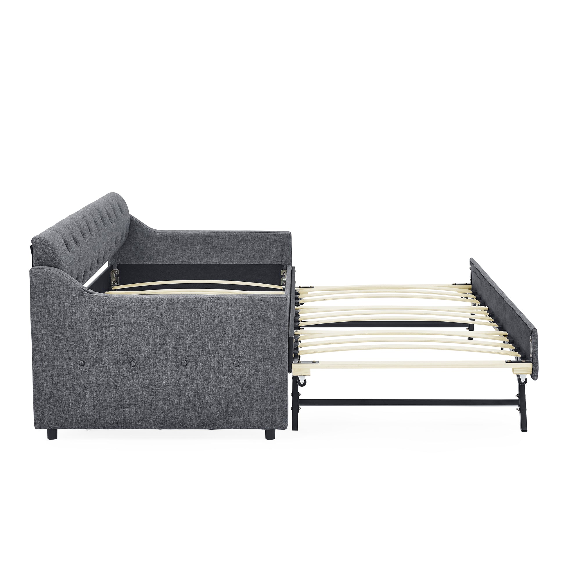 Twin Size Upholstery Daybed With Twin Size Erectable Trundle And Usb Charging Design, Linen Dark Gray Twin Dark Gray Linen