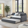 Twin Size Upholstery Daybed With Twin Size Erectable Trundle And Usb Charging Design, Linen Dark Gray Twin Dark Gray Linen
