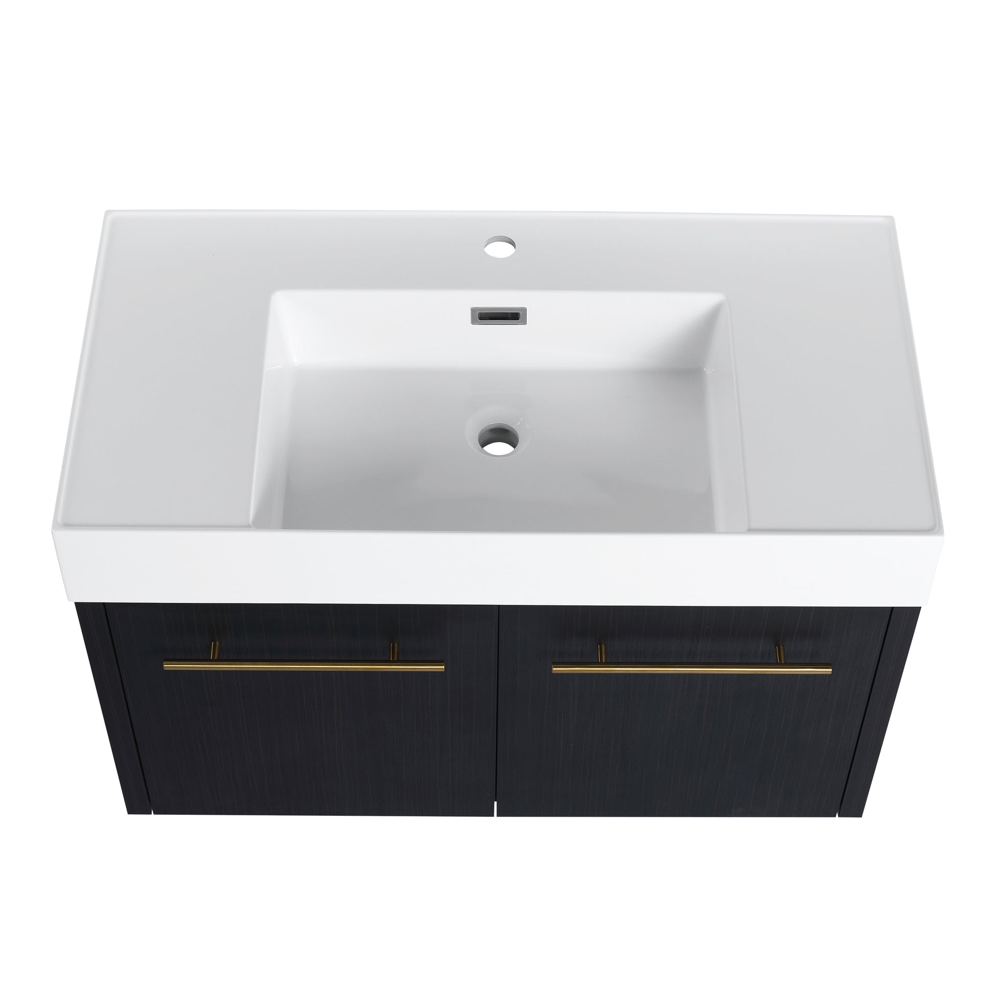 36 Inch Wall Mounted Bathroom Vanity With Sink, Thick Edged Resin Basin, Kd Package Black Chestnut 2 Bathroom Wall Mounted Modern Plywood