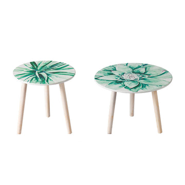 S 2 Side Tables White Green Mdf