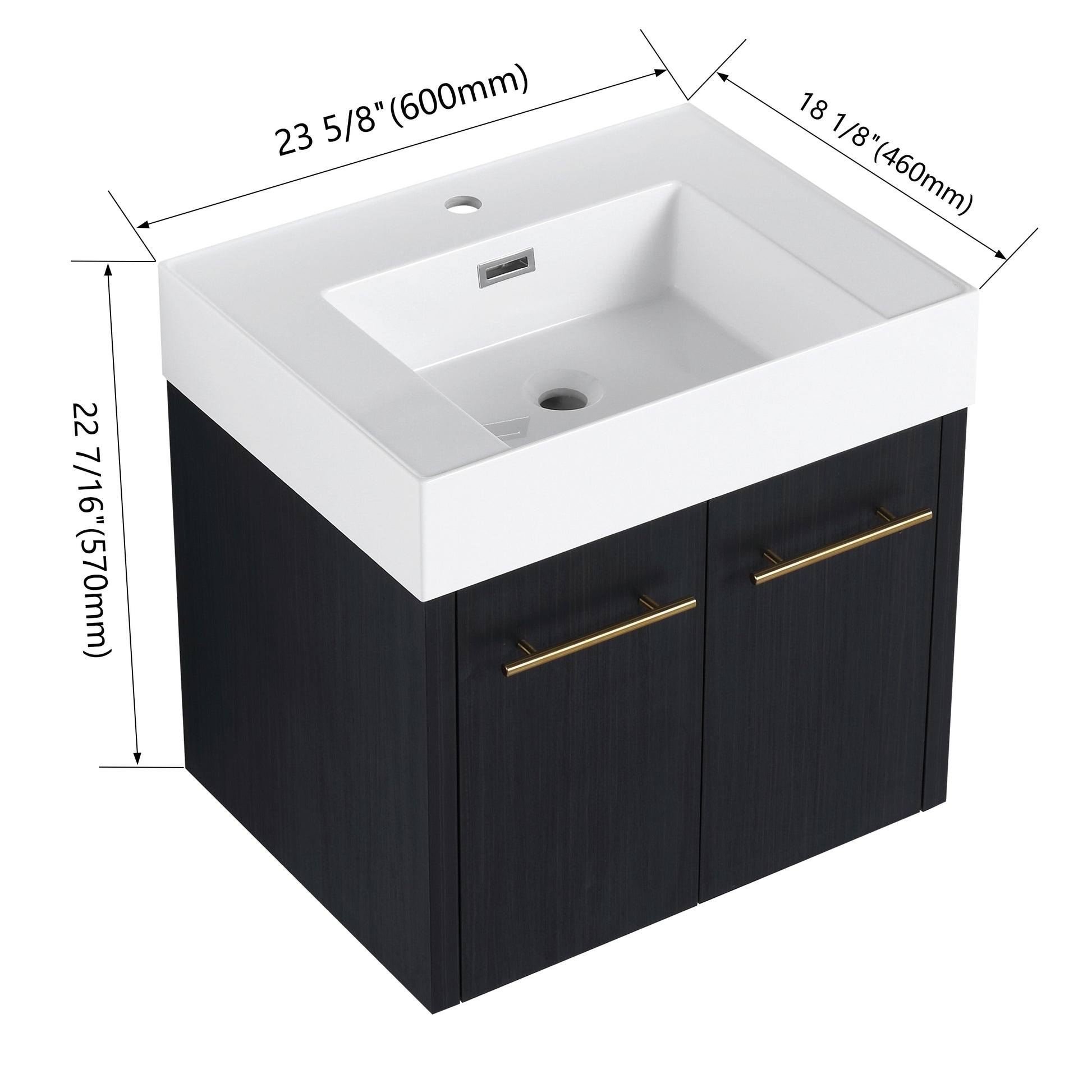 24 Inch Wall Mounted Bathroom Vanity With Sink, Thick Edged Resin Basin, Kd Package Black Chestnut 2 Bathroom Wall Mounted Modern Plywood