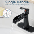 Sink Faucet With Deck Plate Waterfall Black With Pop Up Drain And Supply Lines Bathroom Faucets For Sink 1 Hole Or 3 Holes One Handle Faucets Vanity Bath Mixer Tap Bathroom Joystick Geometric One Black Side Sprayer Deck Mounted Cartridge Valve Single