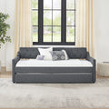 Twin Size Upholstery Daybed With Twin Size Erectable Trundle And Usb Charging Design, Linen Dark Gray Twin Dark Gray Linen