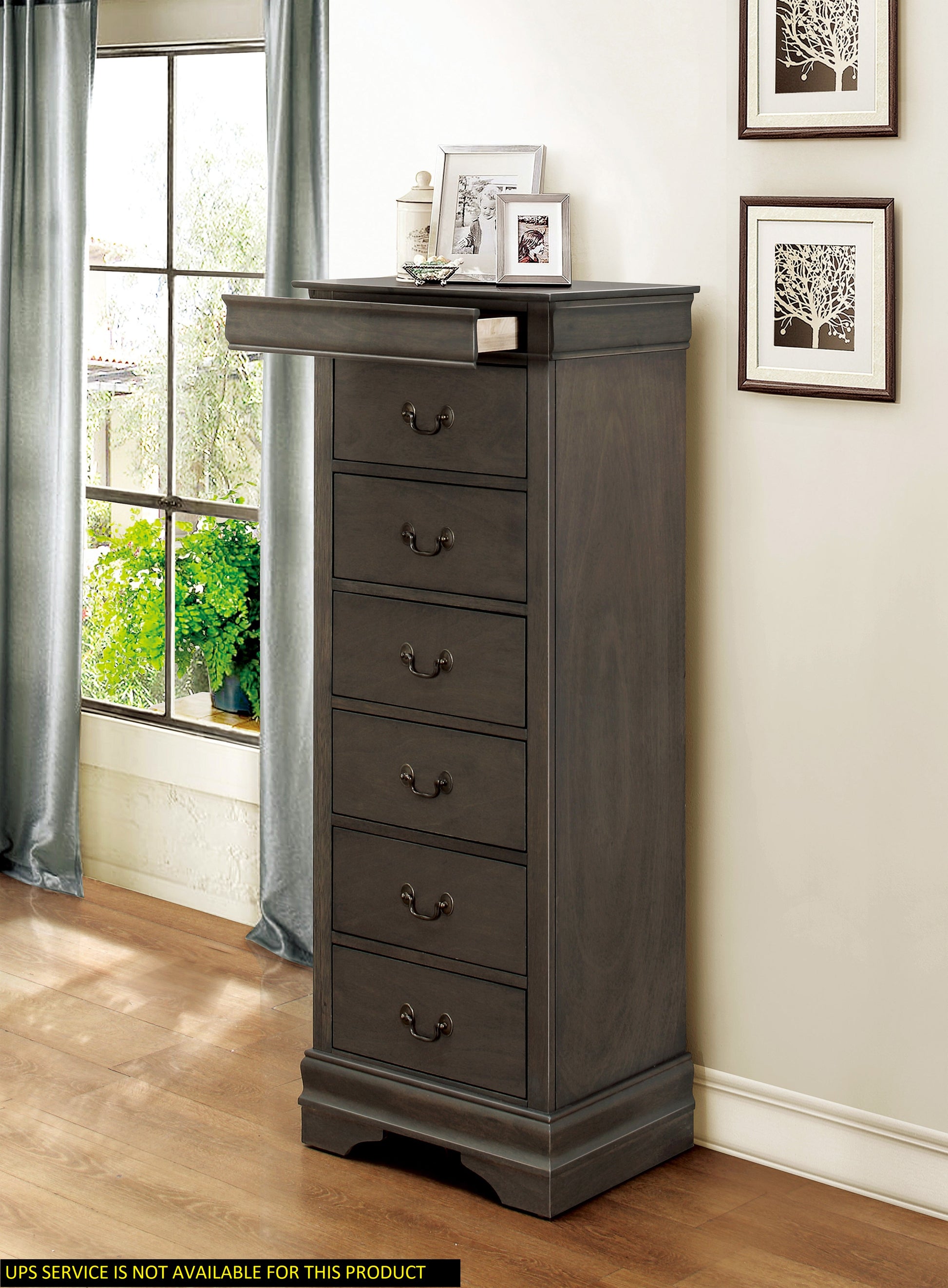 Traditional Design Louis Phillippe Style 1Pc Lingerie Chest Of 7X Drawers Gray Finish Hidden Drawers Wooden Furniture Gray Bedroom Traditional Wood