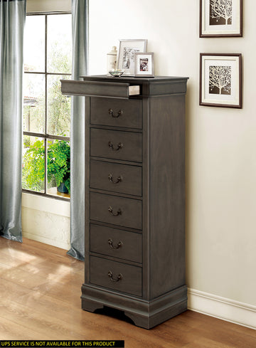 Traditional Design Louis Phillippe Style 1Pc Lingerie Chest Of 7X Drawers Gray Finish Hidden Drawers Wooden Furniture Gray Bedroom Traditional Wood