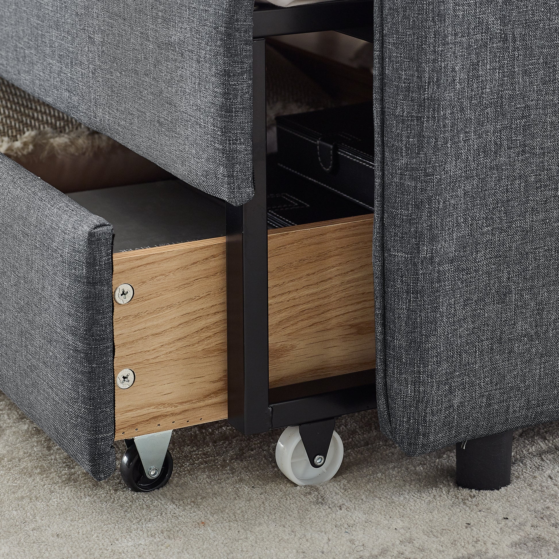 Twin Size Upholstery Daybed With Trundle Bed And Two Storage Drawersflat Arms With Pocket, Extendable Daybed For Bedroom Living Room,Linen Dark Gray Twin Dark Gray Linen