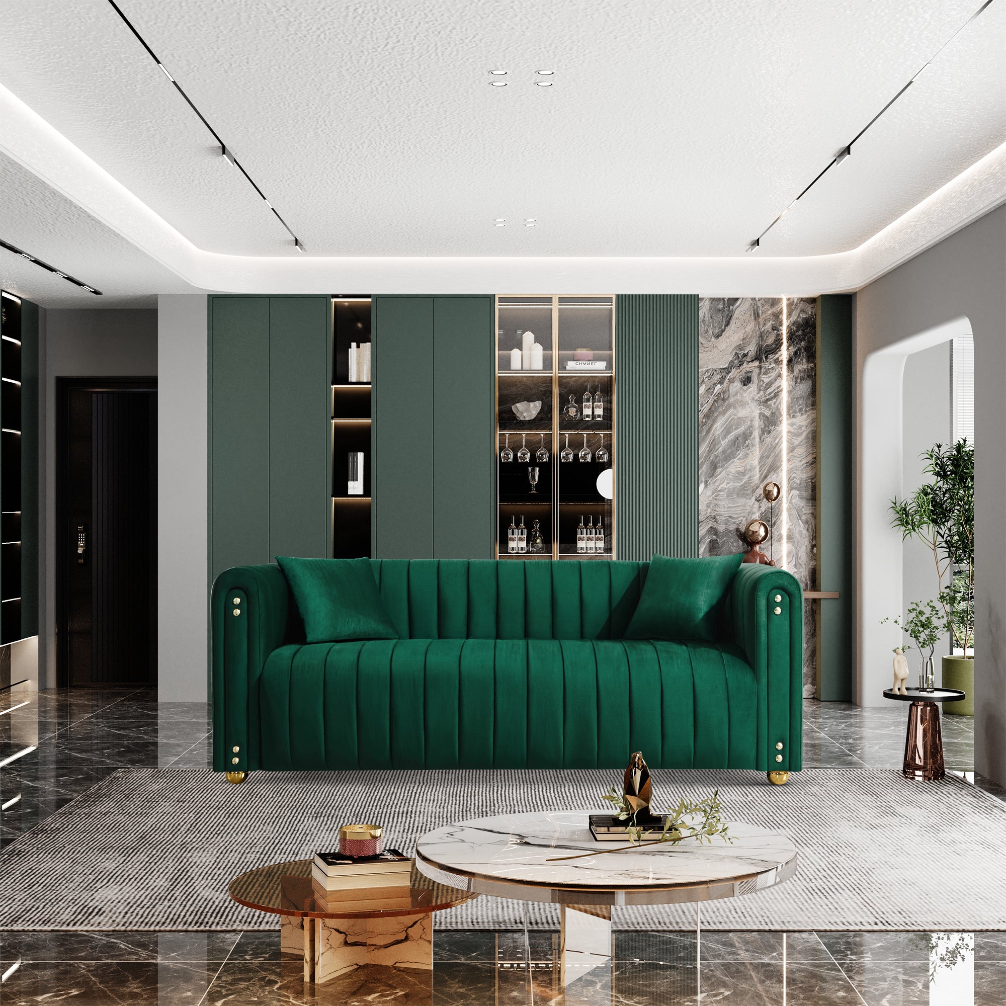 79.92" Modern Vertical Channel Tufted Velvet Sofa,Comfortable Sofa For Living Room Green Green Velvet 3 Seat