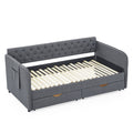 Twin Size Upholstery Daybed With Trundle Bed And Two Storage Drawersflat Arms With Pocket, Extendable Daybed For Bedroom Living Room,Linen Dark Gray Twin Dark Gray Linen