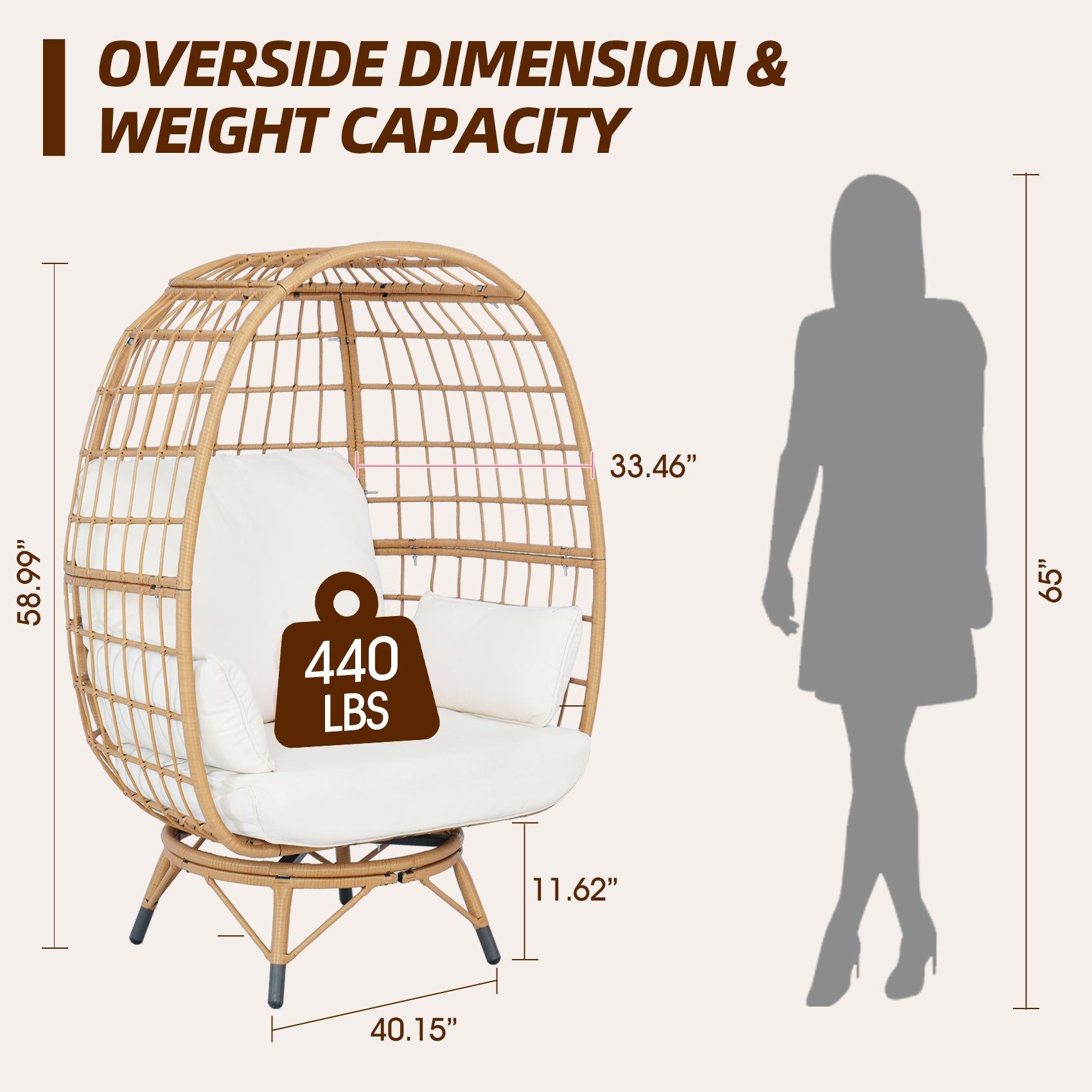 Outdoor Wicker Chair 440 Lbs Capacity, Patio Chairs With 4 Thicken Cushionsoversized Lounge Chairs With Durable Steel Frame Perfect For Balcony, Backyard, Bedroom Yes Ivory Garden & Outdoor Modern Complete Patio Sets Wicker