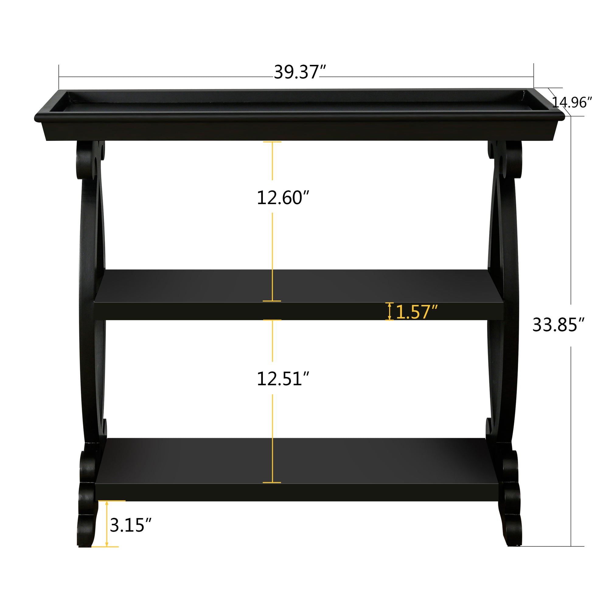 Newport Console Table For Living Room,Kitchen,Entyway Black Antique Black Desk Top Primary Living Space Floor Mount Open Storage Console Tables Lacquered Solid Wood Mdf Mdf