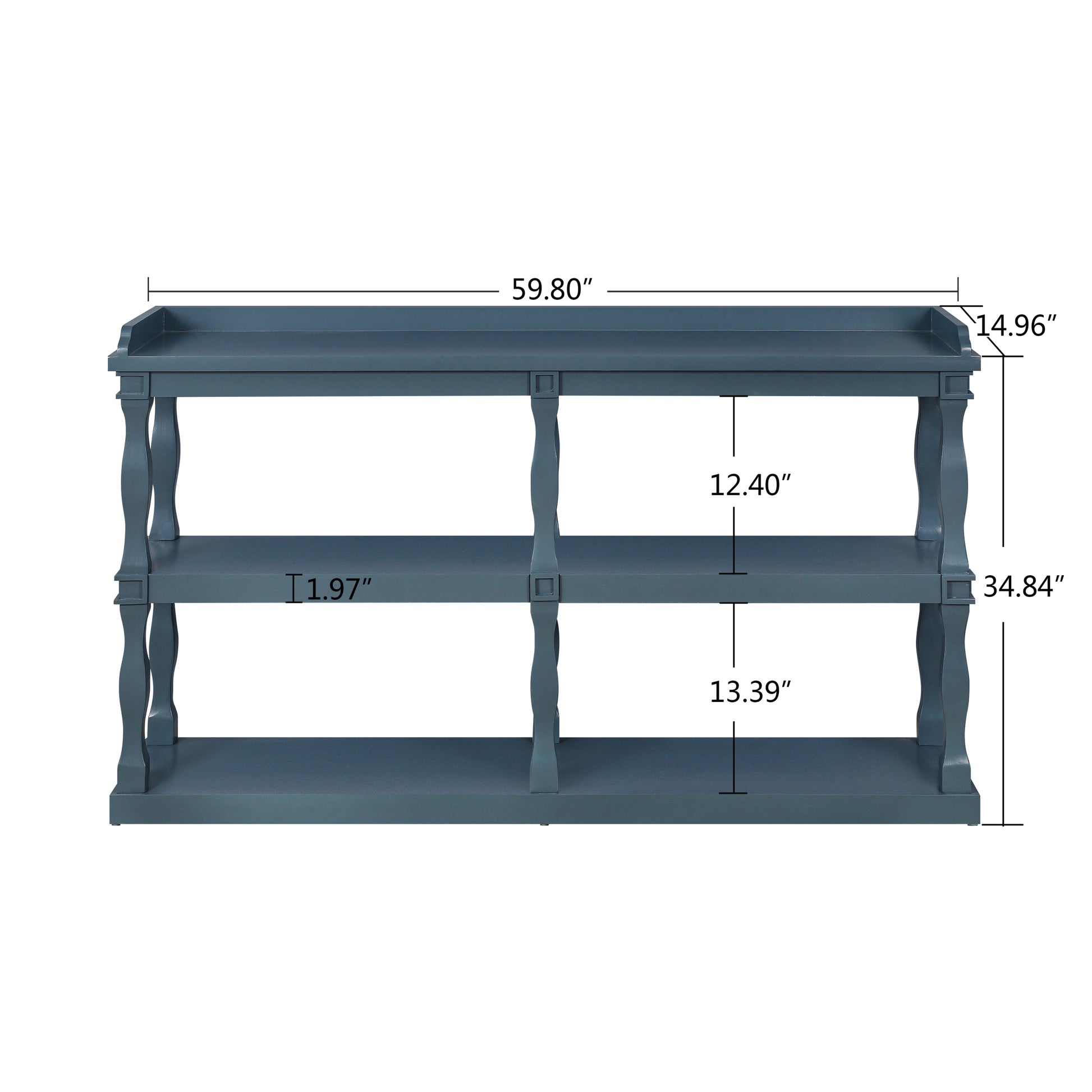Console Table With 3 Tier Open Storage Spaces And Roman Column Effect Support Legs,Narrow Sofa Entry Table For Living Room, Entryway And Hallway Navy Blue Navy Blue Primary Living Space Floor Mount Open Storage Console Tables Glossy Mdf Mdf