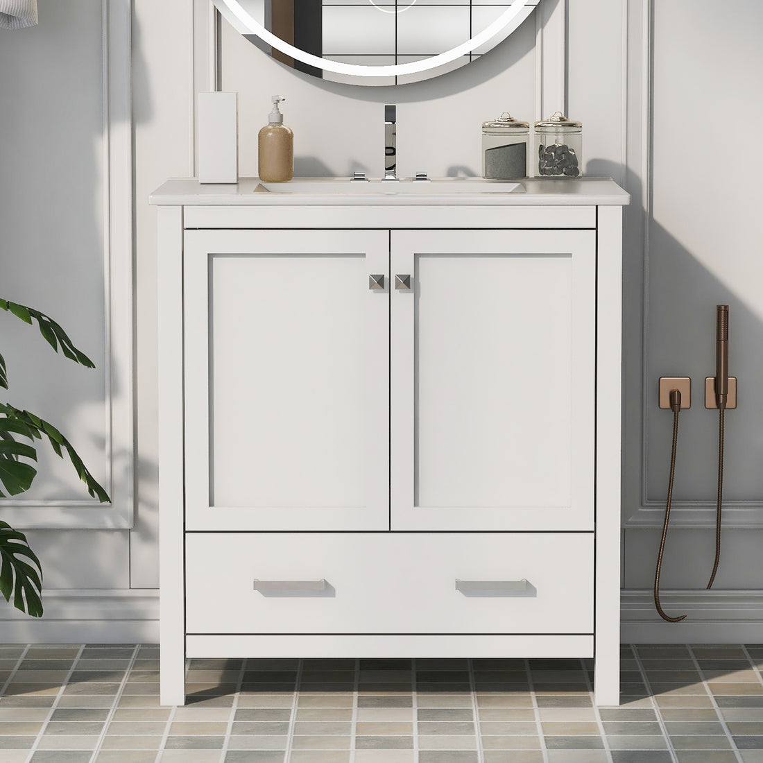 30" White Bathroom Vanity With Single Sink, Combo Cabinet Undermount Sink, Bathroom Storage Cabinet With 2 Doors And A Drawer, Soft Closing, Multifunctional Storage, Solid Wood Frame White Bathroom Solid Wood Mdf