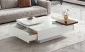 Movable Top Coffee Table, Modern Square Wood Coffee Table With High Gloss Finish, 4 Hidden Storage Drawers For Living Room White Mdf