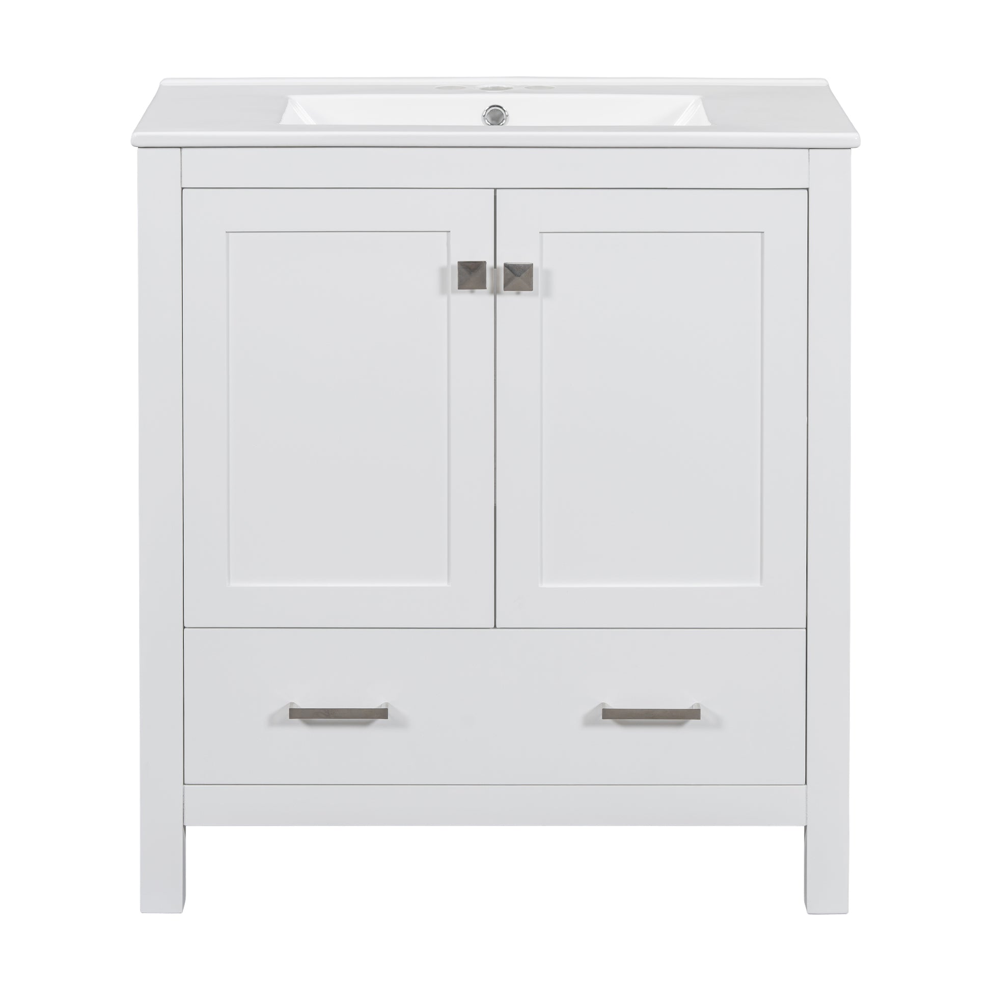 30" White Bathroom Vanity With Single Sink, Combo Cabinet Undermount Sink, Bathroom Storage Cabinet With 2 Doors And A Drawer, Soft Closing, Multifunctional Storage, Solid Wood Frame White Bathroom Solid Wood Mdf