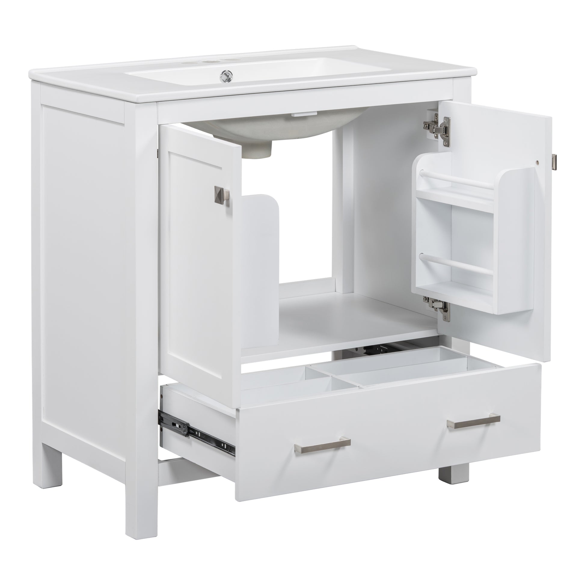 30" White Bathroom Vanity With Single Sink, Combo Cabinet Undermount Sink, Bathroom Storage Cabinet With 2 Doors And A Drawer, Soft Closing, Multifunctional Storage, Solid Wood Frame White Bathroom Solid Wood Mdf