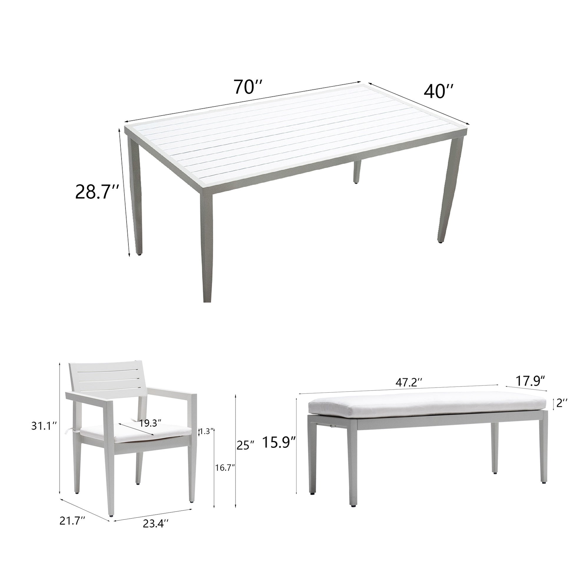 6Pc Patio Aluminum Furniture, Modern Dining Set, Including 4 Dining Chairs & 1 Dining Bench Sunbrella Fabric Cushioned And Two Tone Table Top Rectangle Table With Umbrella Hole, Matte White Grayish Yes Dining Set Matte White Grayish Seats 6 Rust