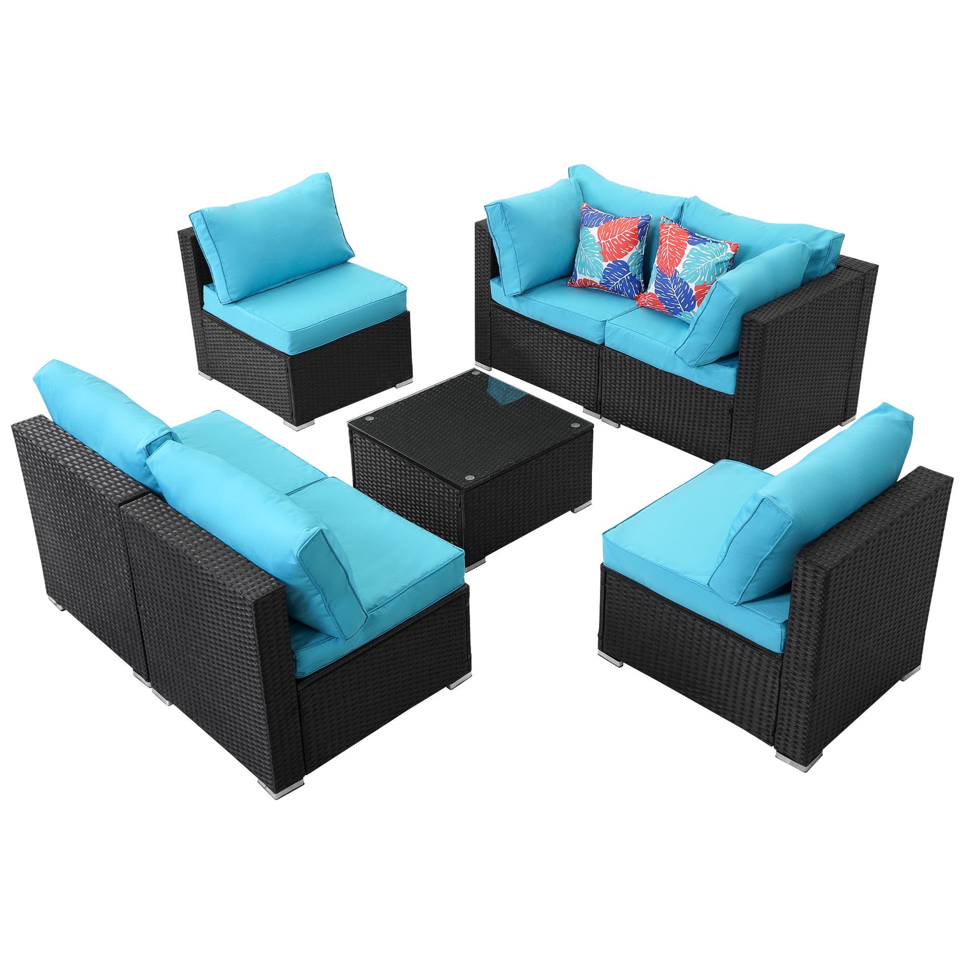 7 Piece Outdoor Pe Wicker Furniture Set, Patio Black Rattan Sectional Sofa Couch With Washable Cushions Yes Deep Seating Black Seats 6 Weather Resistant Frame Fade Resistant Cushion Garden & Outdoor Classic Multiple Chairs Seating Group Polyester Pe