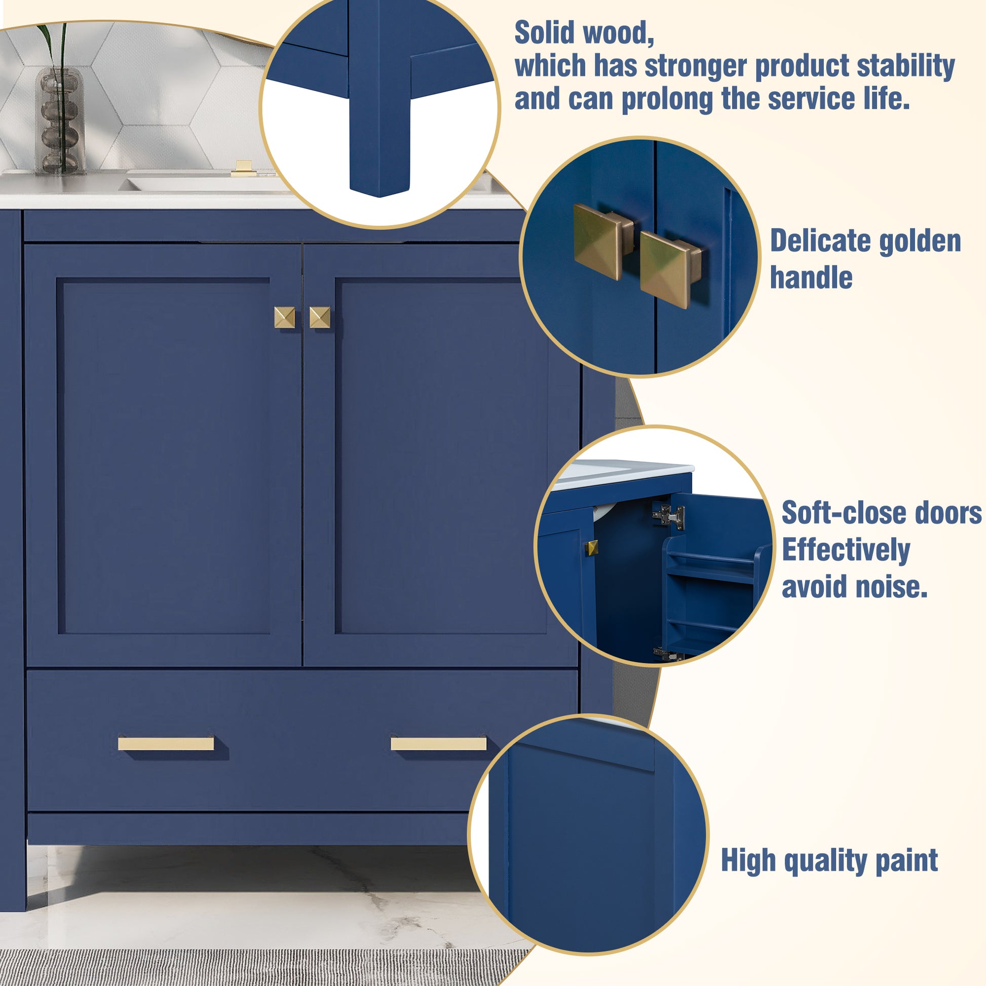 30" Blue Bathroom Vanity With Single Sink, Combo Cabinet Undermount Sink, Bathroom Storage Cabinet With 2 Doors And A Drawer, Soft Closing, Multifunctional Storage, Solid Wood Frame Blue Bathroom Solid Wood Mdf