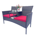 Wicker Patio Conversation Furniture Set, Outdoor Furniture Set With Removable Cushions & Table, Tempered Glass Top, Modern Rattan Bench For Garden Lawn Backyard Yes Complete Patio Set Red Brown Weather Resistant Frame Water Resistant Cushion Garden &