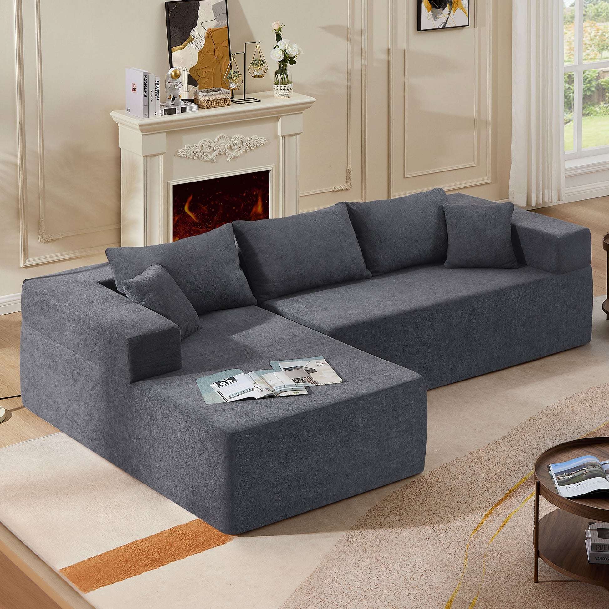 L Shape Modular Sectional Living Room Sofa Set Upholstered Sleeper Sofa For Living Room,16.53 Inch Cushion Heightening, 2 Pc Free Combination,Grey Grey Fabric 3 Seat