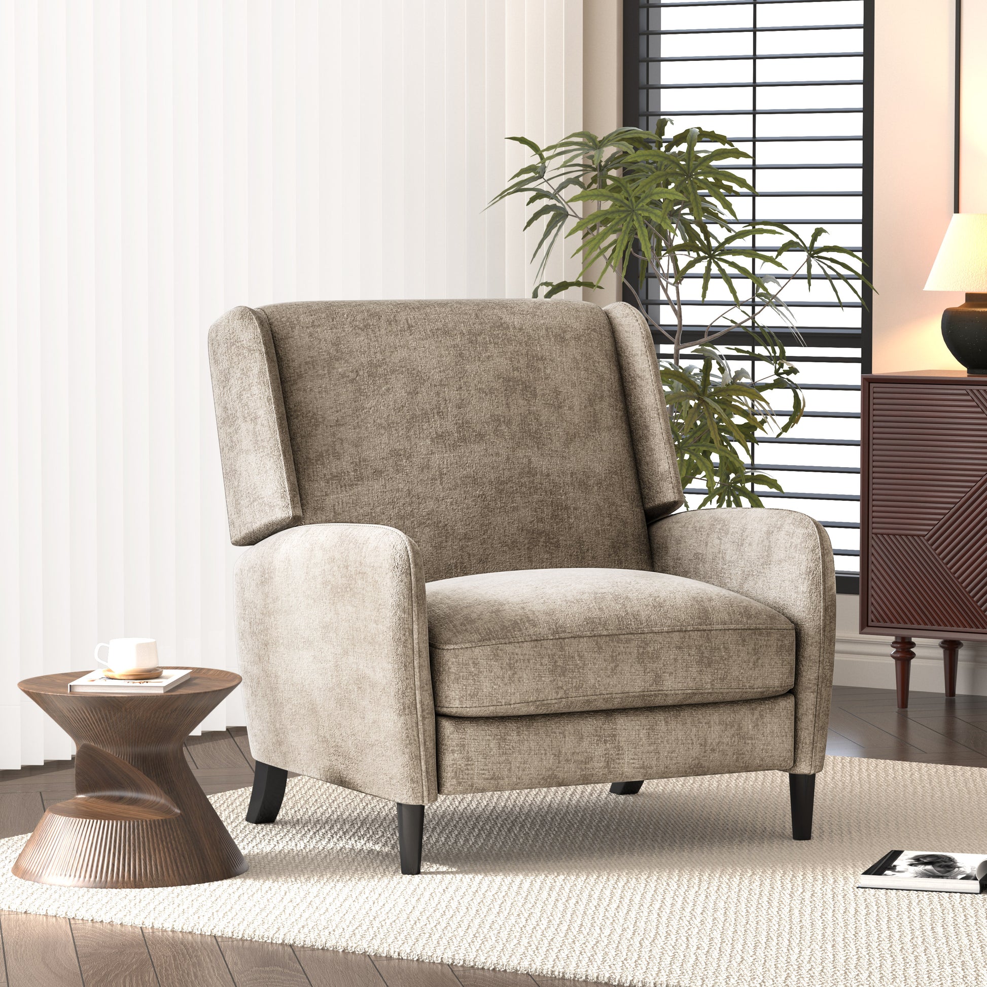 Oversized Textured Fabric Pushback Recliner Dark Beige And Dark Brown Beige Fabric