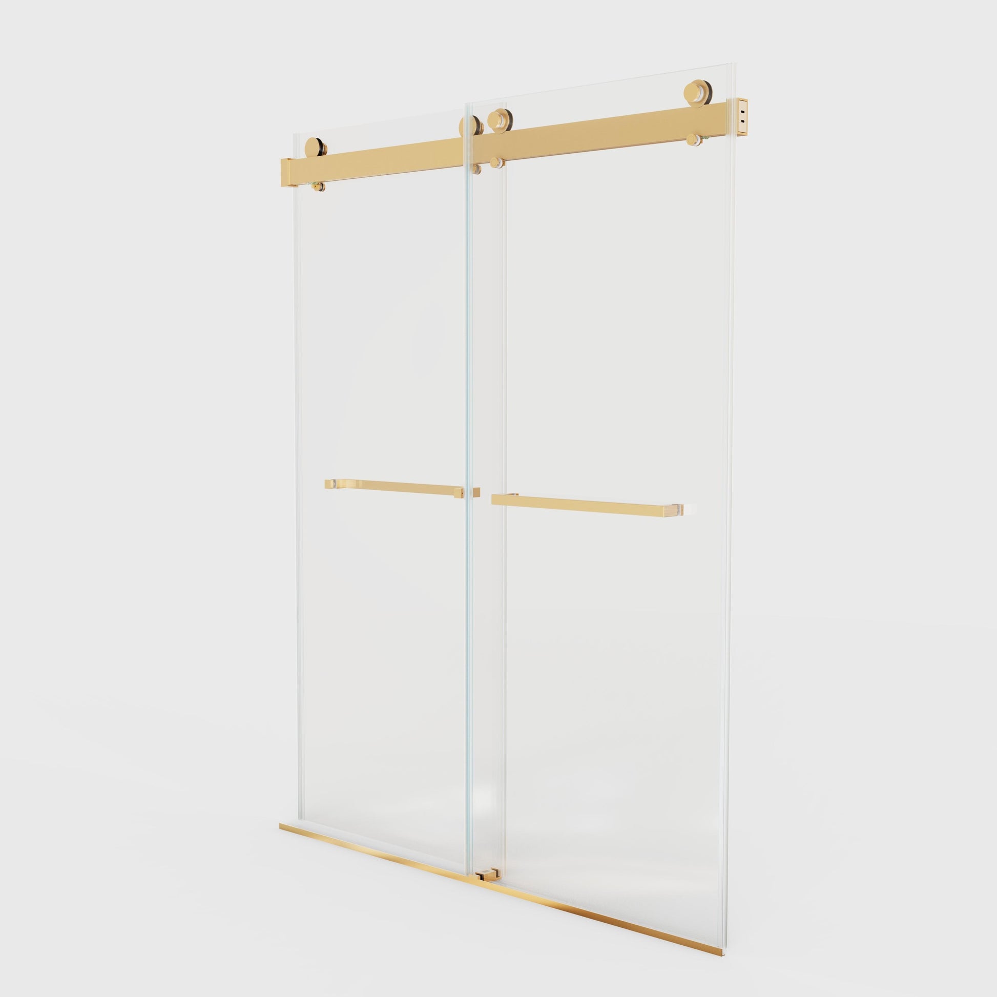 For 56'' 60''W*76''H Frameless Double Sliding Soft Close Shower Door In Brushed Gold, 3 8'' 10Mm Thick Sgcc Tempered Glass Door No Glass Panels Included, Only Hardware Profiles And Fittings Brushed Gold Metal