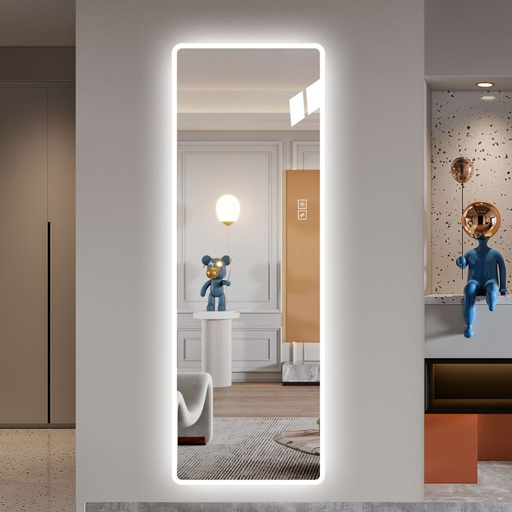 Full Length Mirror Lighted Vanity Body Mirror Led Mirror Wall Mounted Mirror Big Size Rounded Corners, Bedroom,Living Room,Dressing Room Hotel Clear Glass