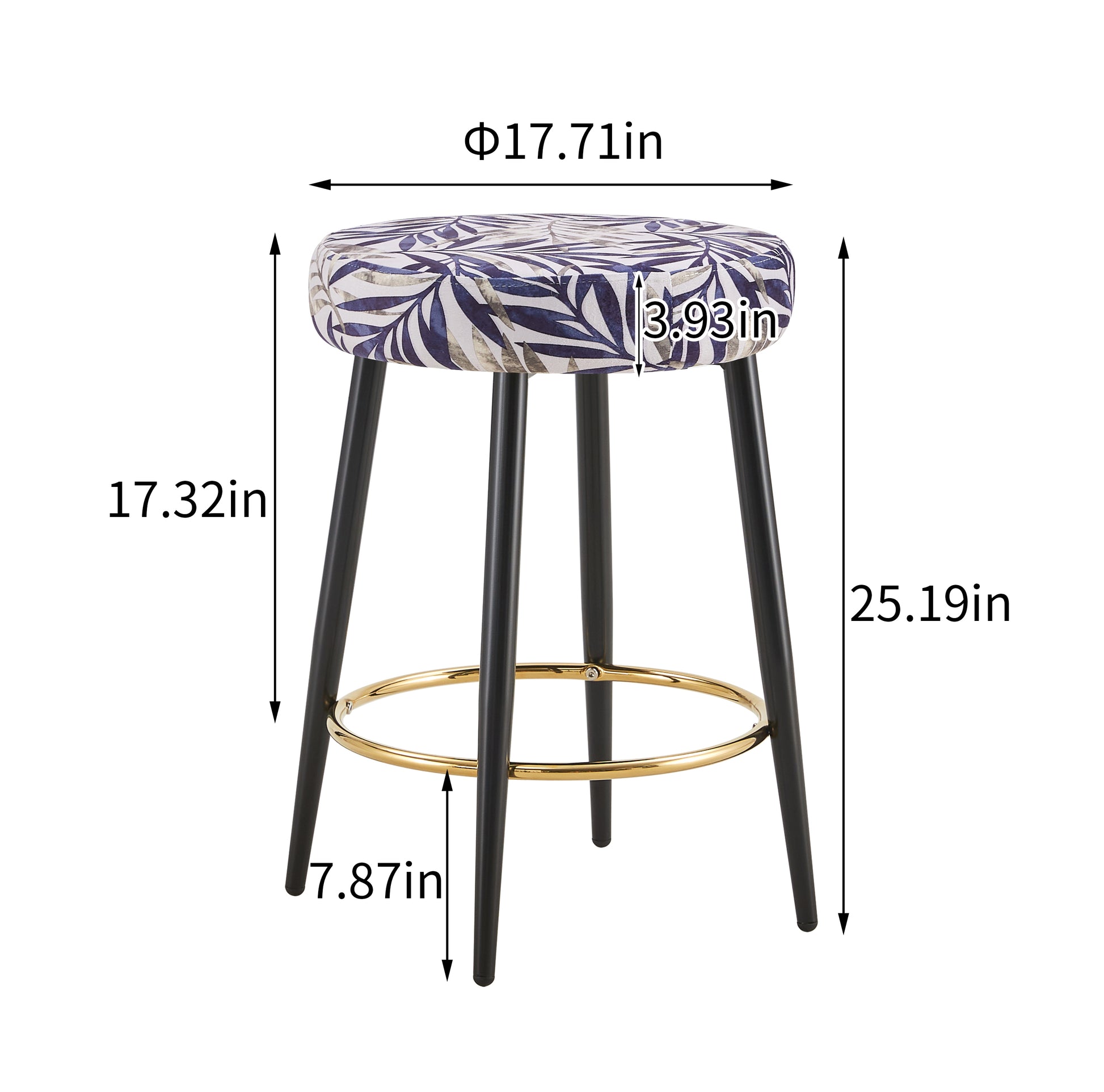 Counter Height Bar Stools Set Of 2, Pu Kitchen Stools Upholstered Dining Chair Stools 24 Inches Height With Golden Footrest For Kitchen Island Coffee Shop Bar Home Balcony Silver Leaves Velvet Cushion Alloy Steel Black And Silver Kitchen Foam Dry Clean