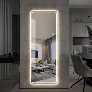 65"X24" Full Length Floor Mirror Led Whole Body Mirror, Wall Mounted Hanging Mirror With Lights, Makeup Vanity Mirror, Bedroom Full Size Body Mirror With Dimming & 3 Color Modes Clear Glass