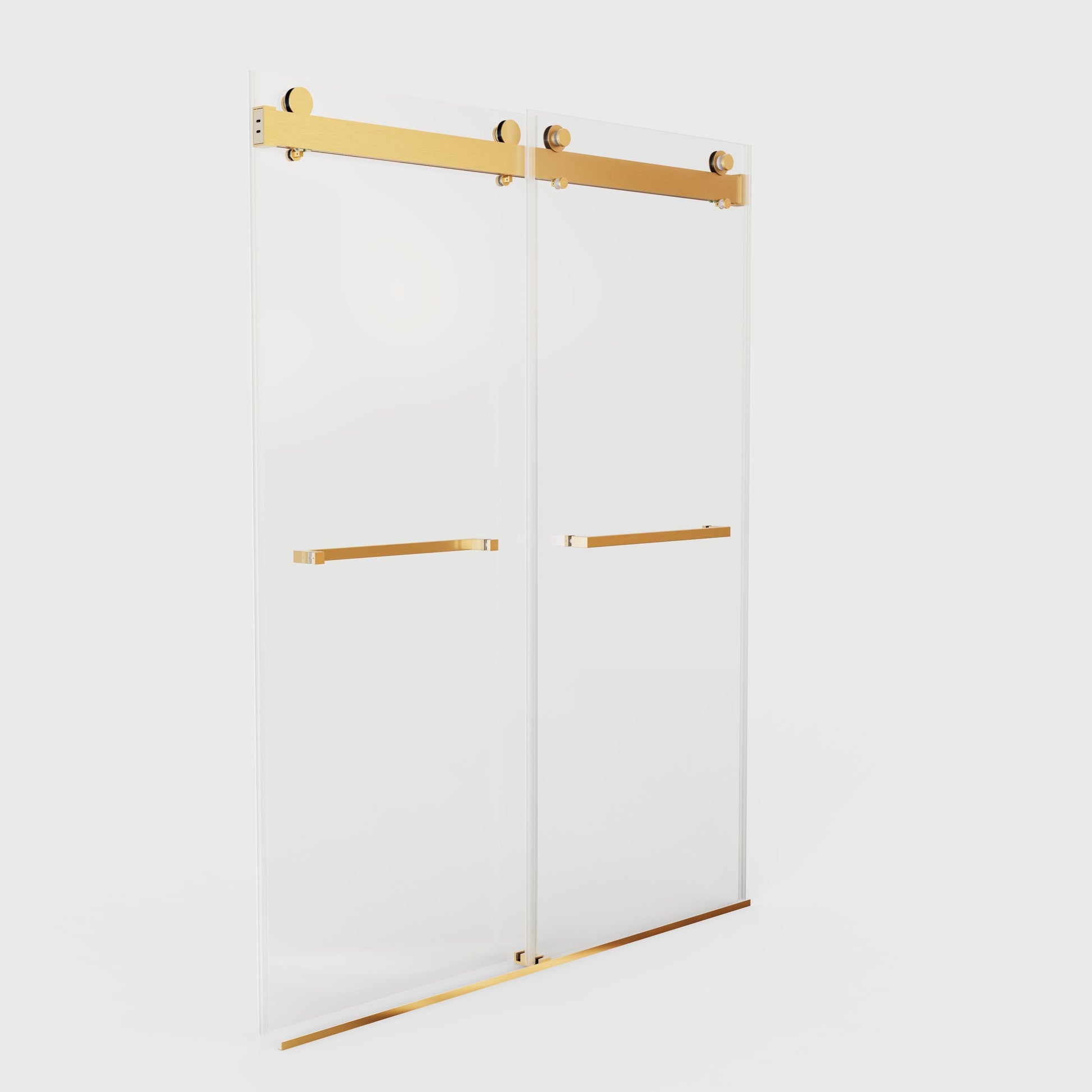 For 56'' 60''W*76''H Frameless Double Sliding Soft Close Shower Door In Brushed Gold, 3 8'' 10Mm Thick Sgcc Tempered Glass Door No Glass Panels Included, Only Hardware Profiles And Fittings Brushed Gold Metal