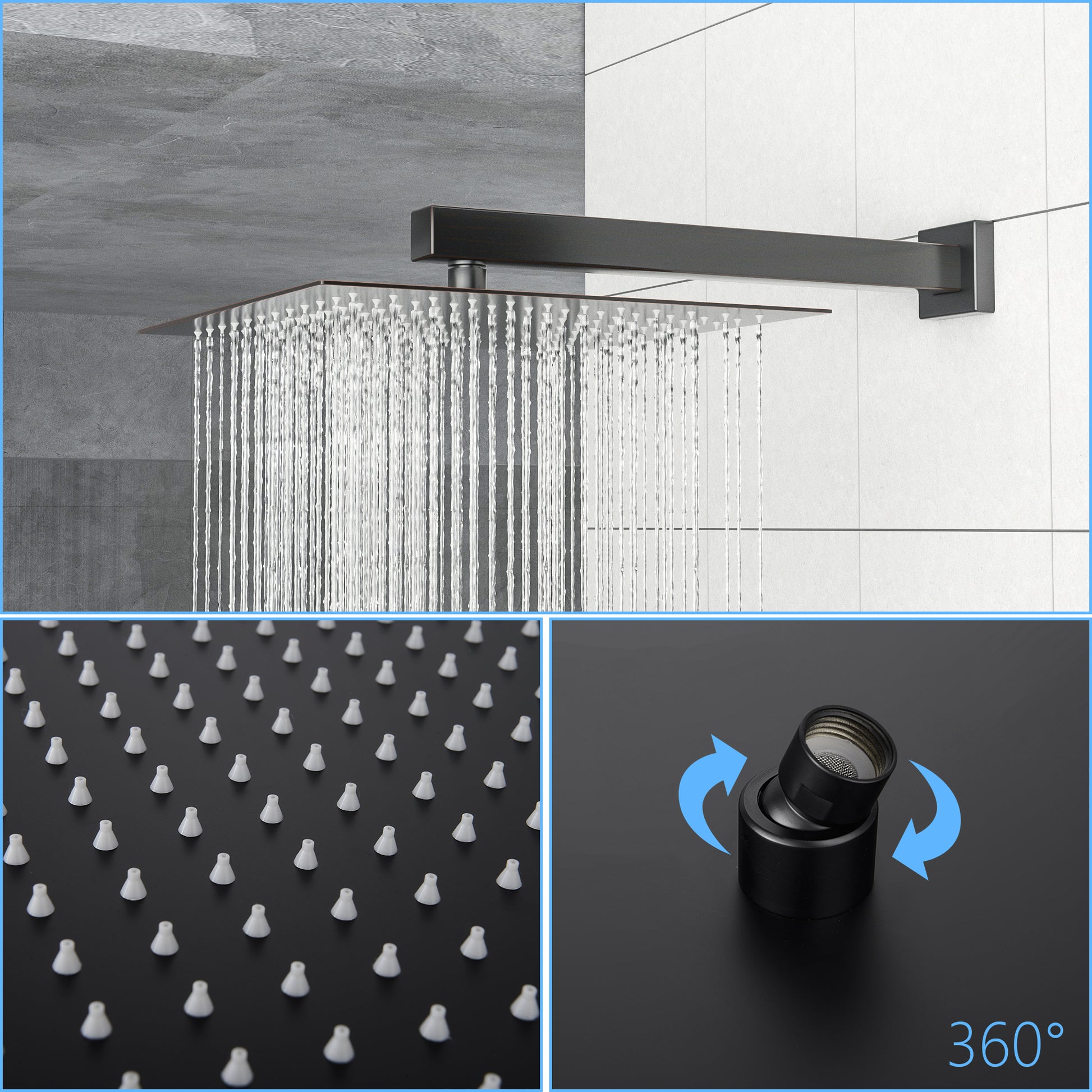 Rain Fixed Shower Head 12 Inch Square, Oil Rubber Bronze Oil Rubbed Bronze Stainless Steel