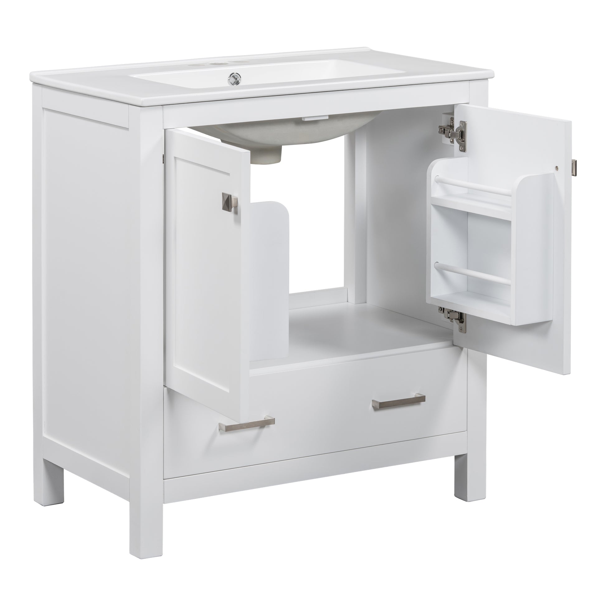 30" White Bathroom Vanity With Single Sink, Combo Cabinet Undermount Sink, Bathroom Storage Cabinet With 2 Doors And A Drawer, Soft Closing, Multifunctional Storage, Solid Wood Frame White Bathroom Solid Wood Mdf