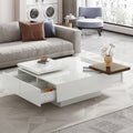 Movable Top Coffee Table, Modern Square Wood Coffee Table With High Gloss Finish, 4 Hidden Storage Drawers For Living Room White Mdf