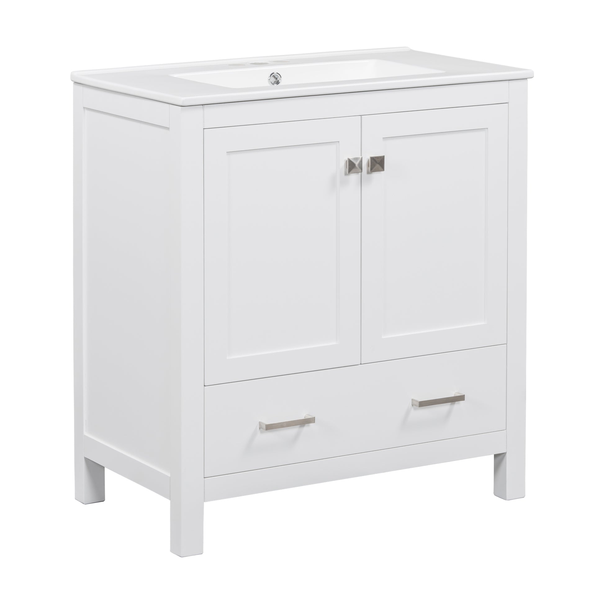 30" White Bathroom Vanity With Single Sink, Combo Cabinet Undermount Sink, Bathroom Storage Cabinet With 2 Doors And A Drawer, Soft Closing, Multifunctional Storage, Solid Wood Frame White Bathroom Solid Wood Mdf