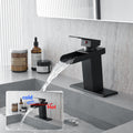 Sink Faucet With Deck Plate Waterfall Black Bathroom Faucets For Sink 1 Hole Or 3 Holes One Handle Faucets Bathroom Joystick Geometric One Black Side Sprayer Deck Mounted Cartridge Valve Single Hole Faucets Matte Black Contemporary 1 Hole Faucets Ceramic