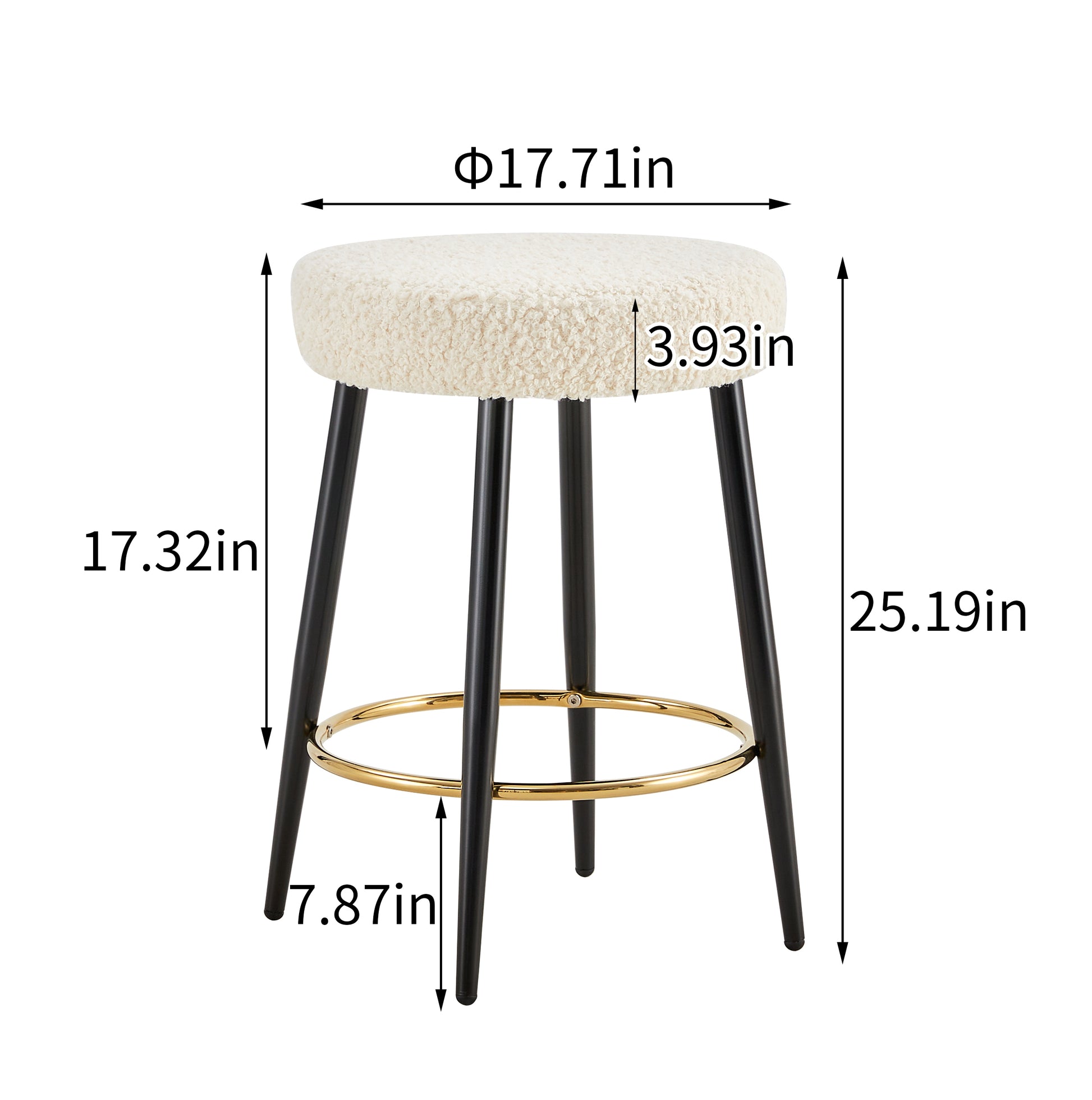 Counter Height Bar Stools Set Of 2, Pu Kitchen Stools Upholstered Dining Chair Stools 24 Inches Height With Golden Footrest For Kitchen Island Coffee Shop Bar Home Balcony Berber Fleece Cushion Alloy Steel Antique White Kitchen Foam Dry Clean Round Bar