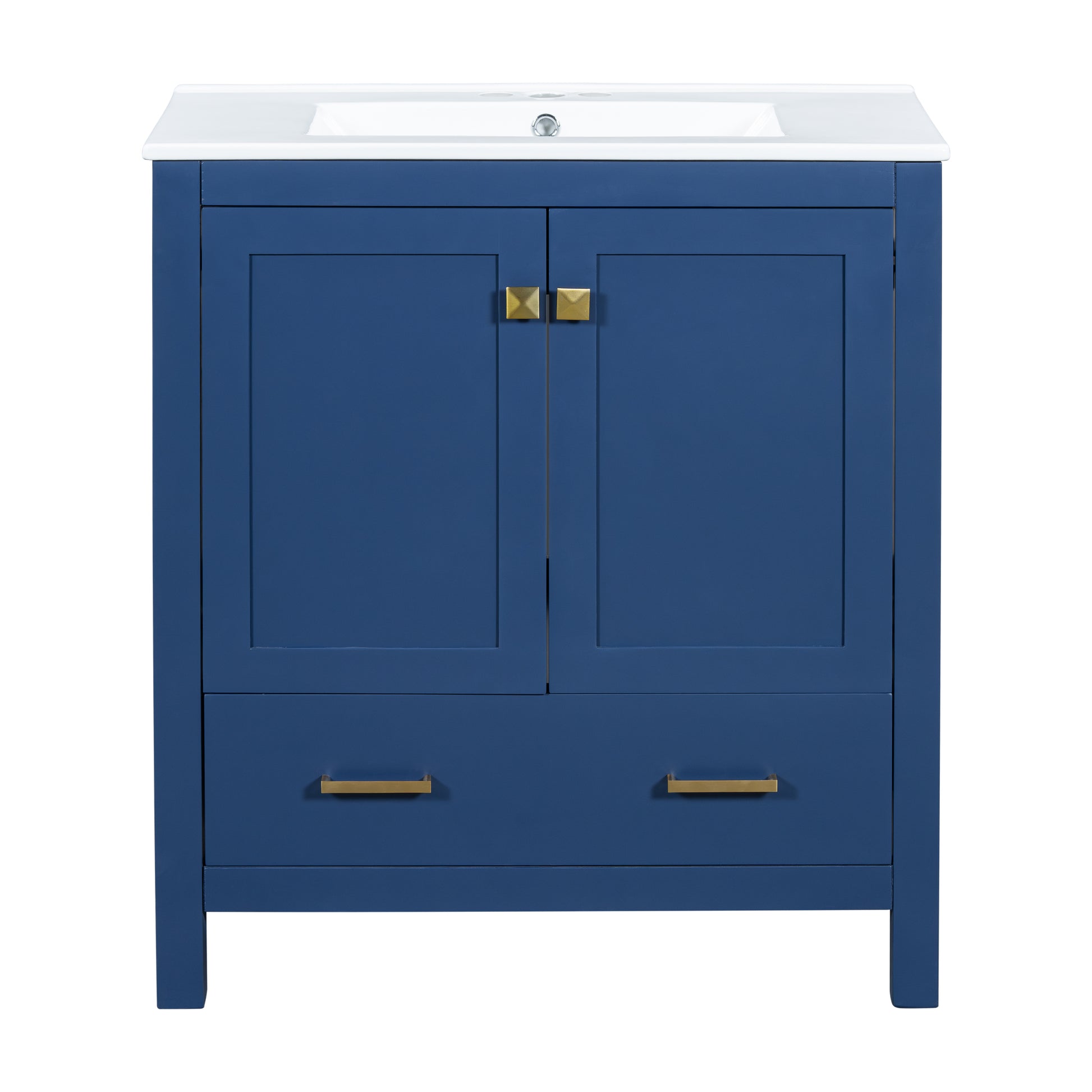 30" Blue Bathroom Vanity With Single Sink, Combo Cabinet Undermount Sink, Bathroom Storage Cabinet With 2 Doors And A Drawer, Soft Closing, Multifunctional Storage, Solid Wood Frame Blue Bathroom Solid Wood Mdf