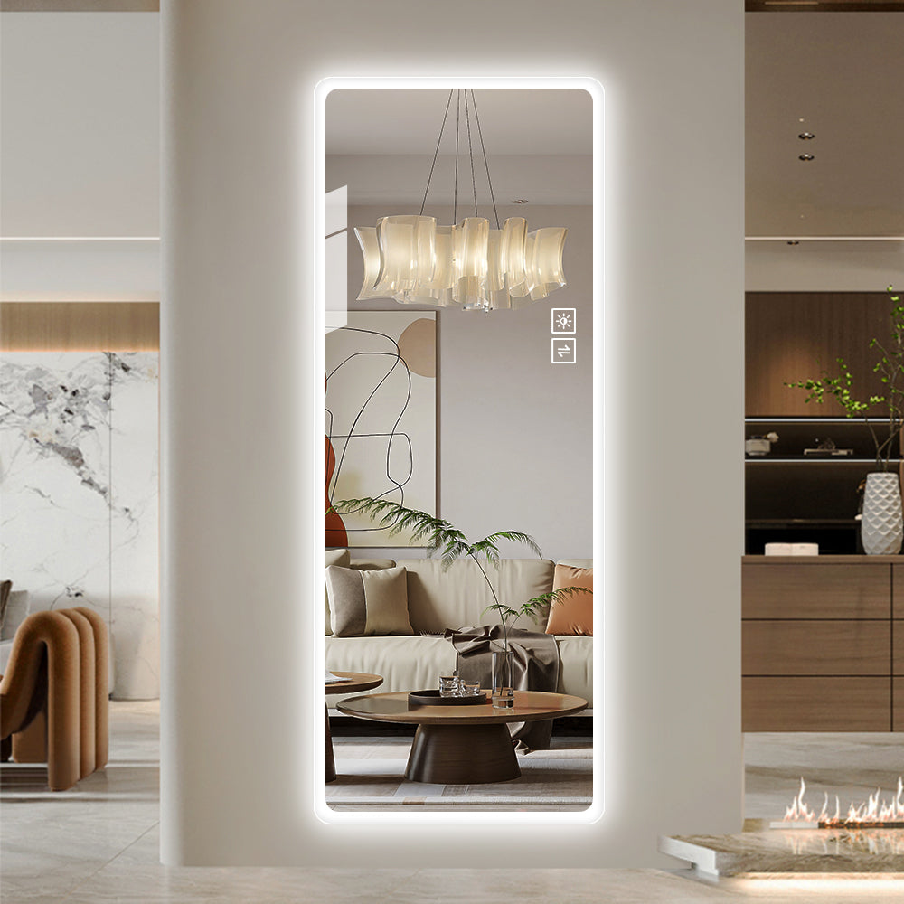 Full Length Mirror Lighted Vanity Body Mirror Led Mirror Wall Mounted Mirror Big Size Rounded Corners, Bedroom,Living Room,Dressing Room Hotel Clear Glass