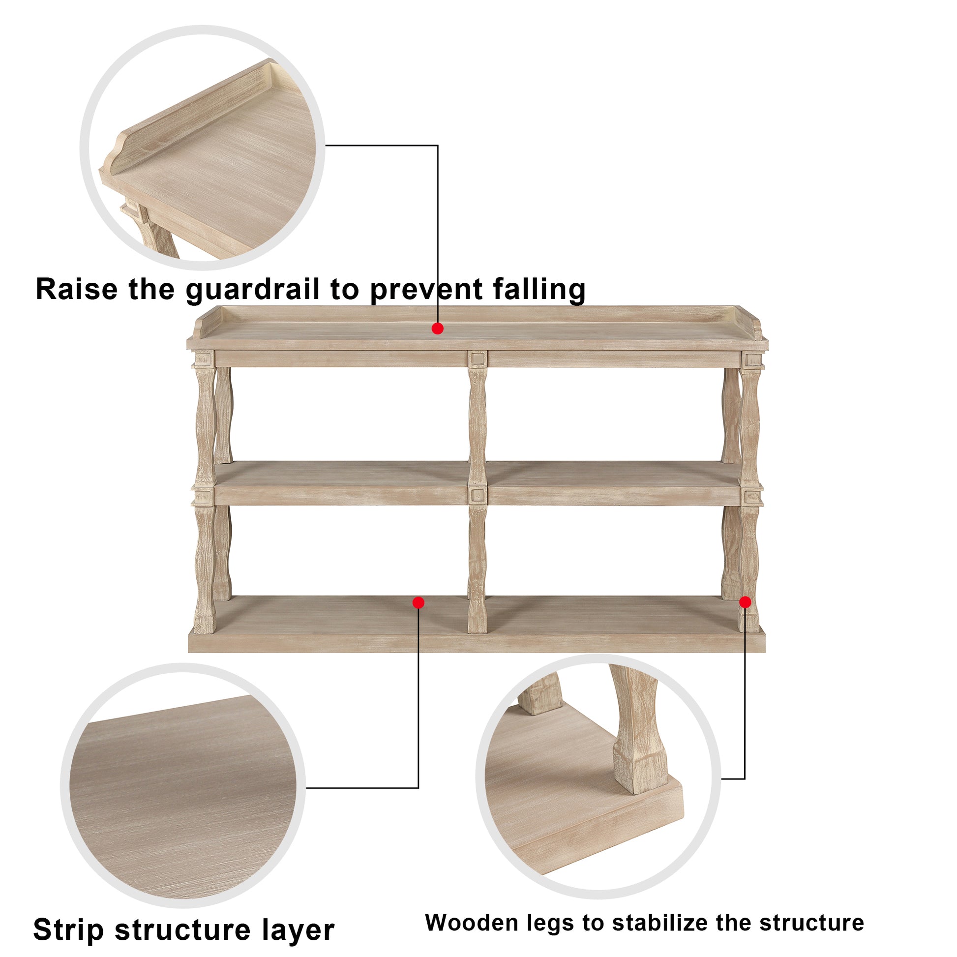 Console Table With 3 Tier Open Storage Spaces And Roman Column Effect Support Legs,Narrow Sofa Entry Table For Living Room, Entryway And Hallway Antique Wood White Antique White Gray Gray Mdf Mdf