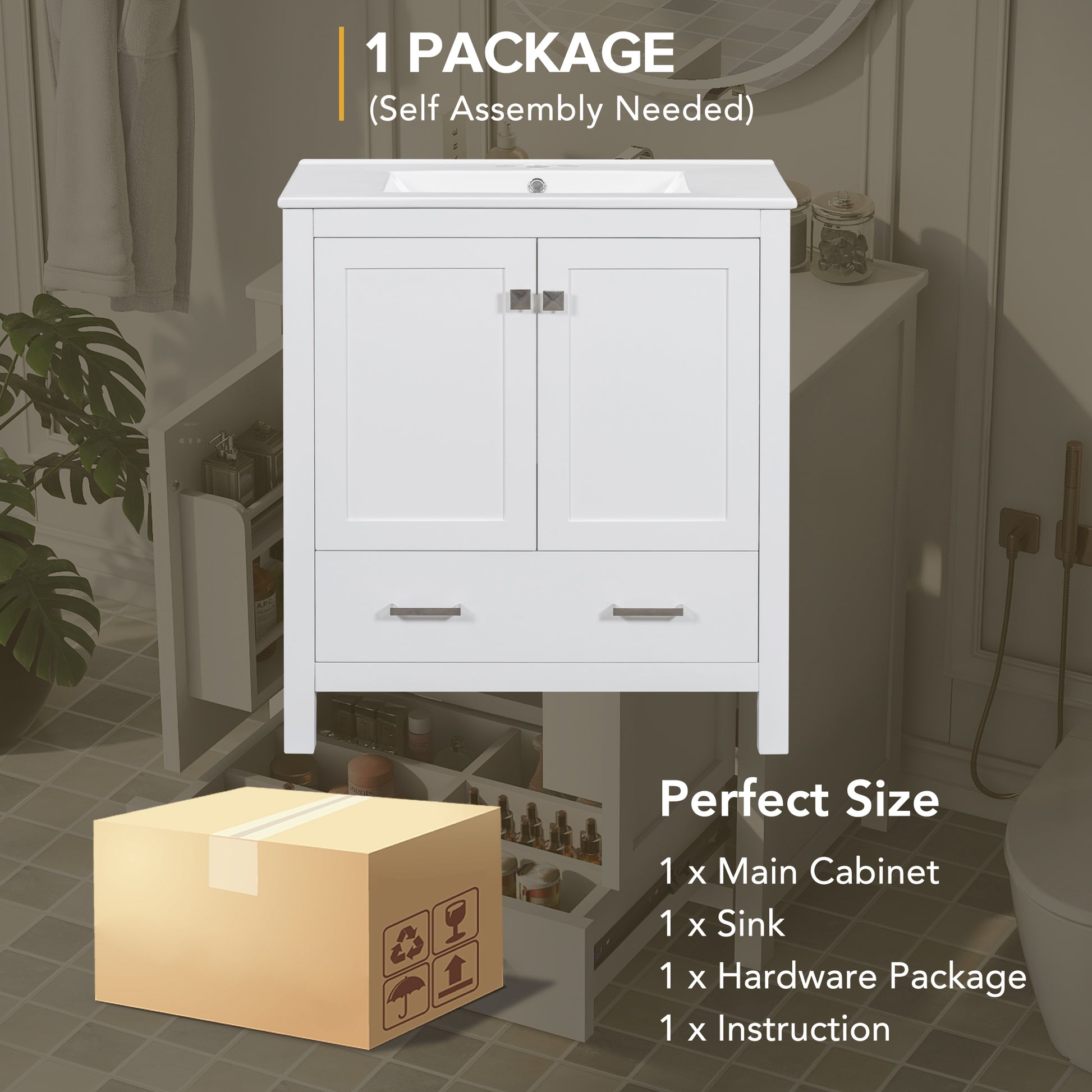 30" White Bathroom Vanity With Single Sink, Combo Cabinet Undermount Sink, Bathroom Storage Cabinet With 2 Doors And A Drawer, Soft Closing, Multifunctional Storage, Solid Wood Frame White Bathroom Solid Wood Mdf