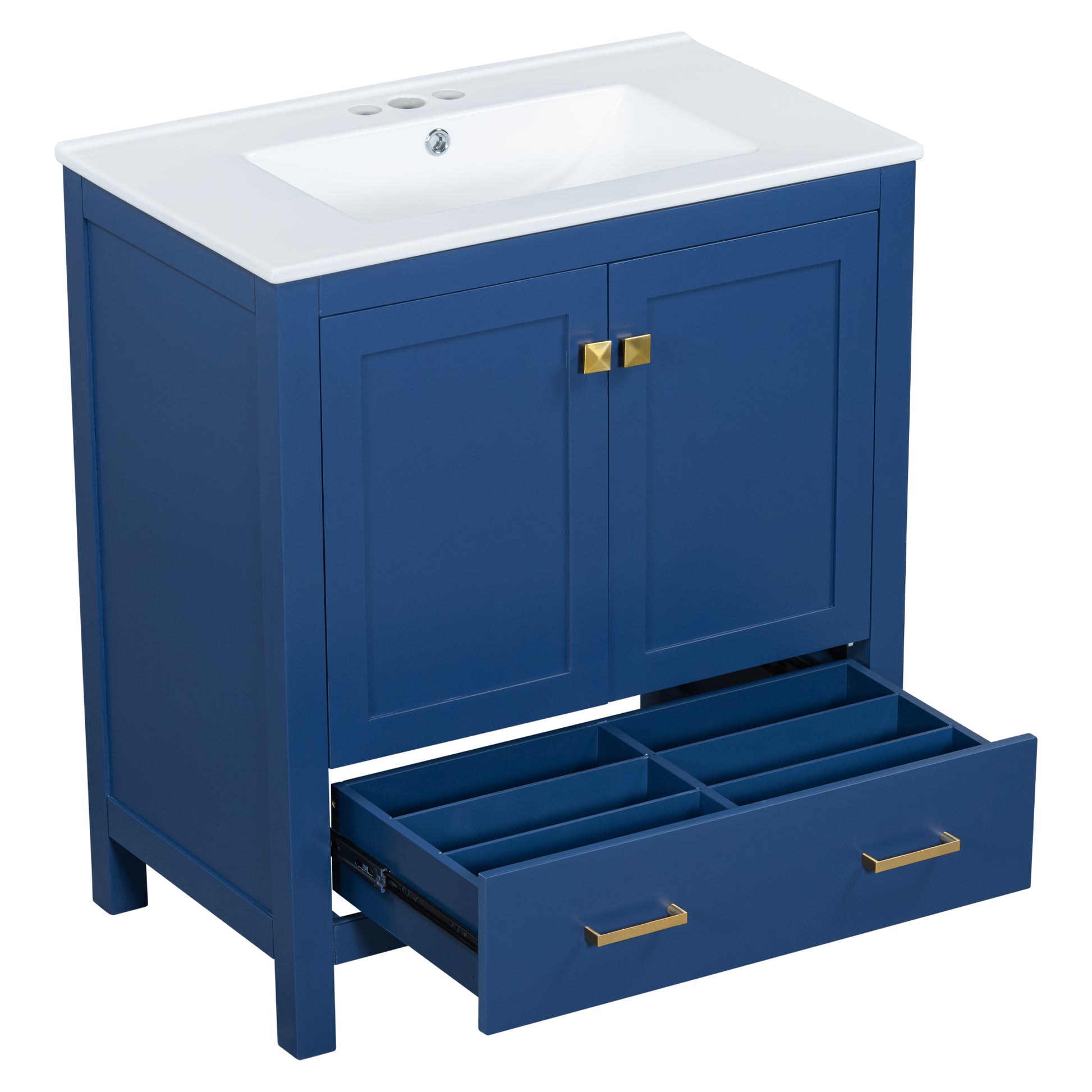 30" Blue Bathroom Vanity With Single Sink, Combo Cabinet Undermount Sink, Bathroom Storage Cabinet With 2 Doors And A Drawer, Soft Closing, Multifunctional Storage, Solid Wood Frame Blue Bathroom Solid Wood Mdf