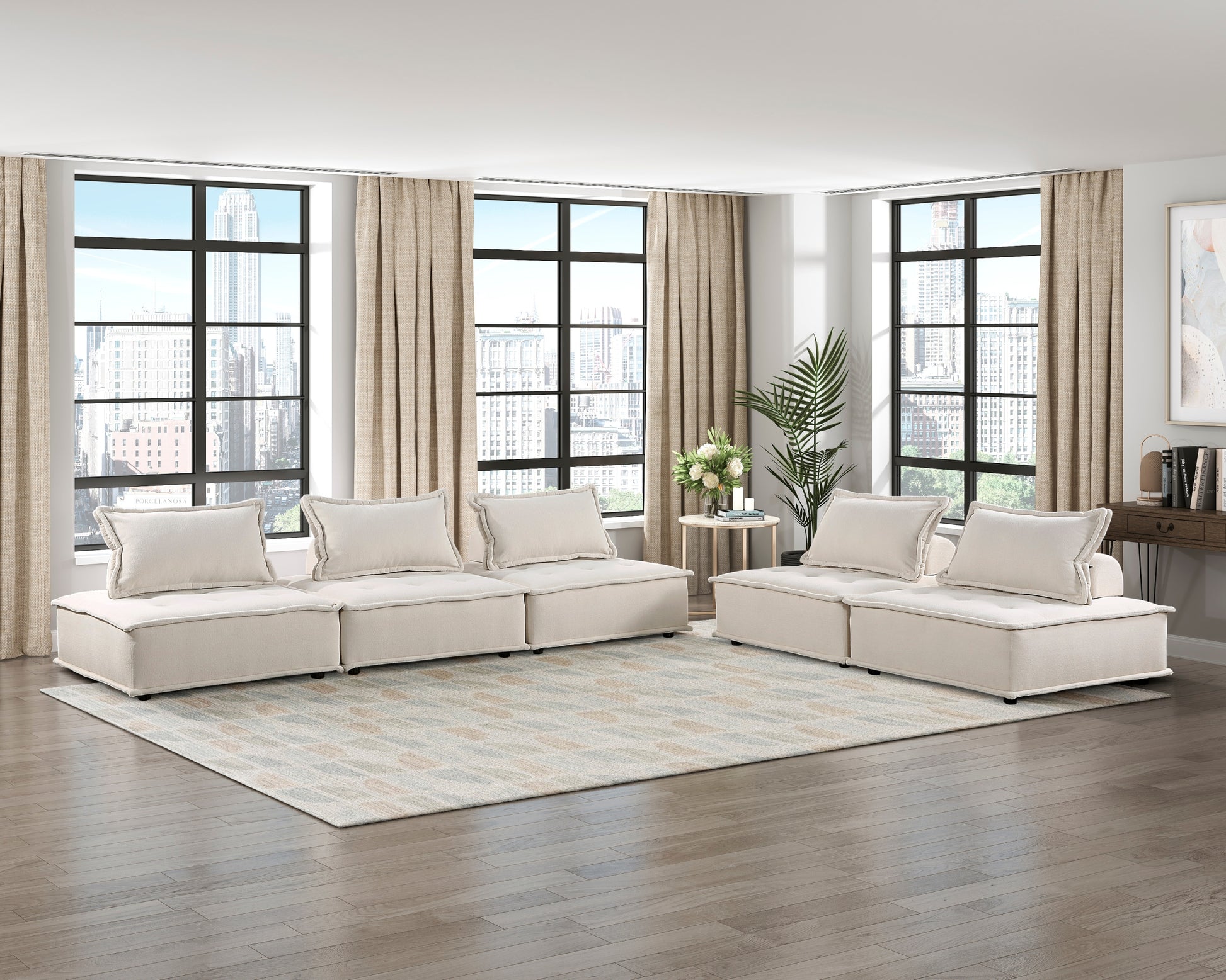 Living Room Furniture Tufted Accent Chair With Bolster Pillow Beige Boucle Fabric Upholstered 1Pc Modern Modular Armless Chair Solid Wood Beige Primary Living Space Contemporary,Modern Solid Wood