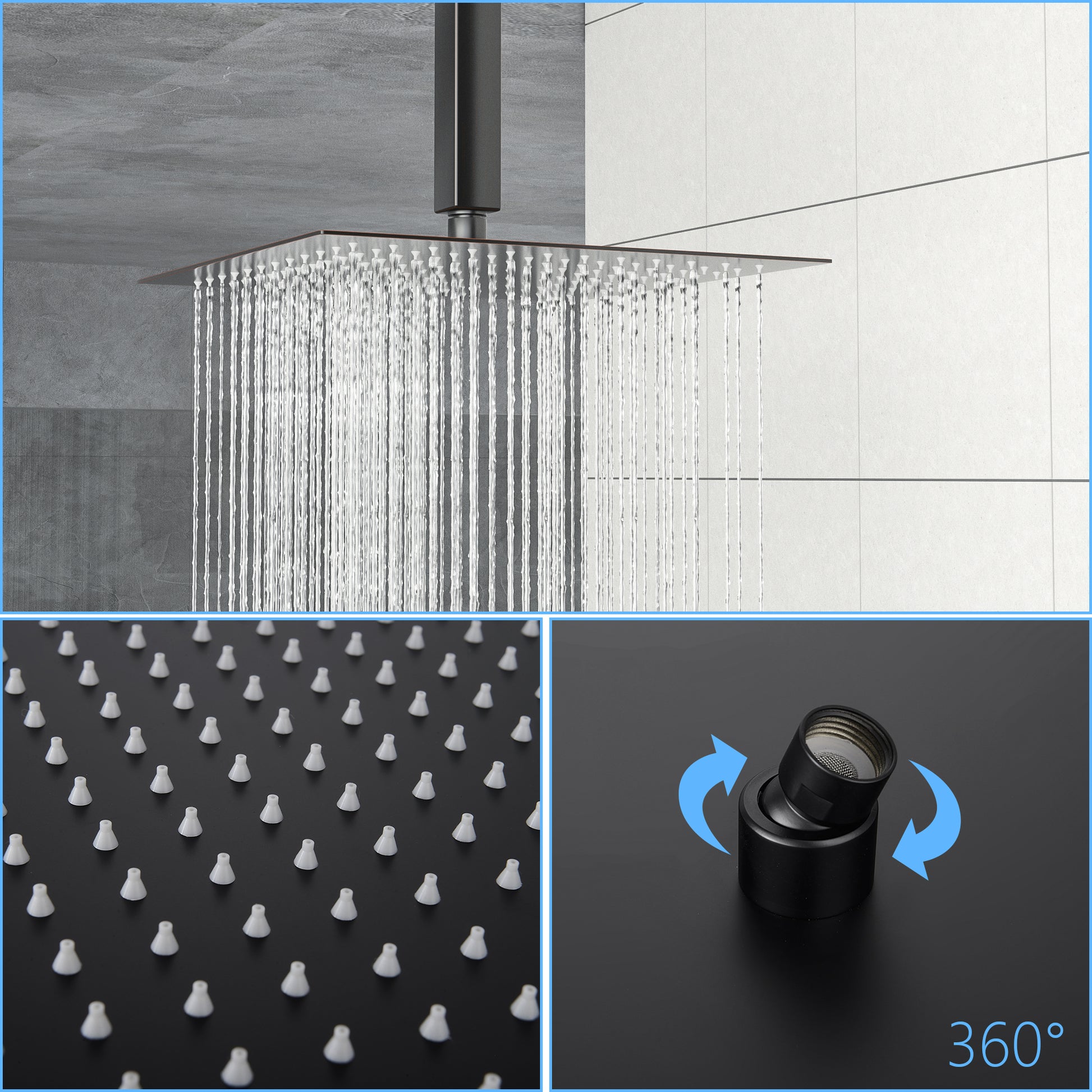 Rain Fixed Shower Head 12 Inch Square, Oil Rubber Bronze Oil Rubbed Bronze Stainless Steel