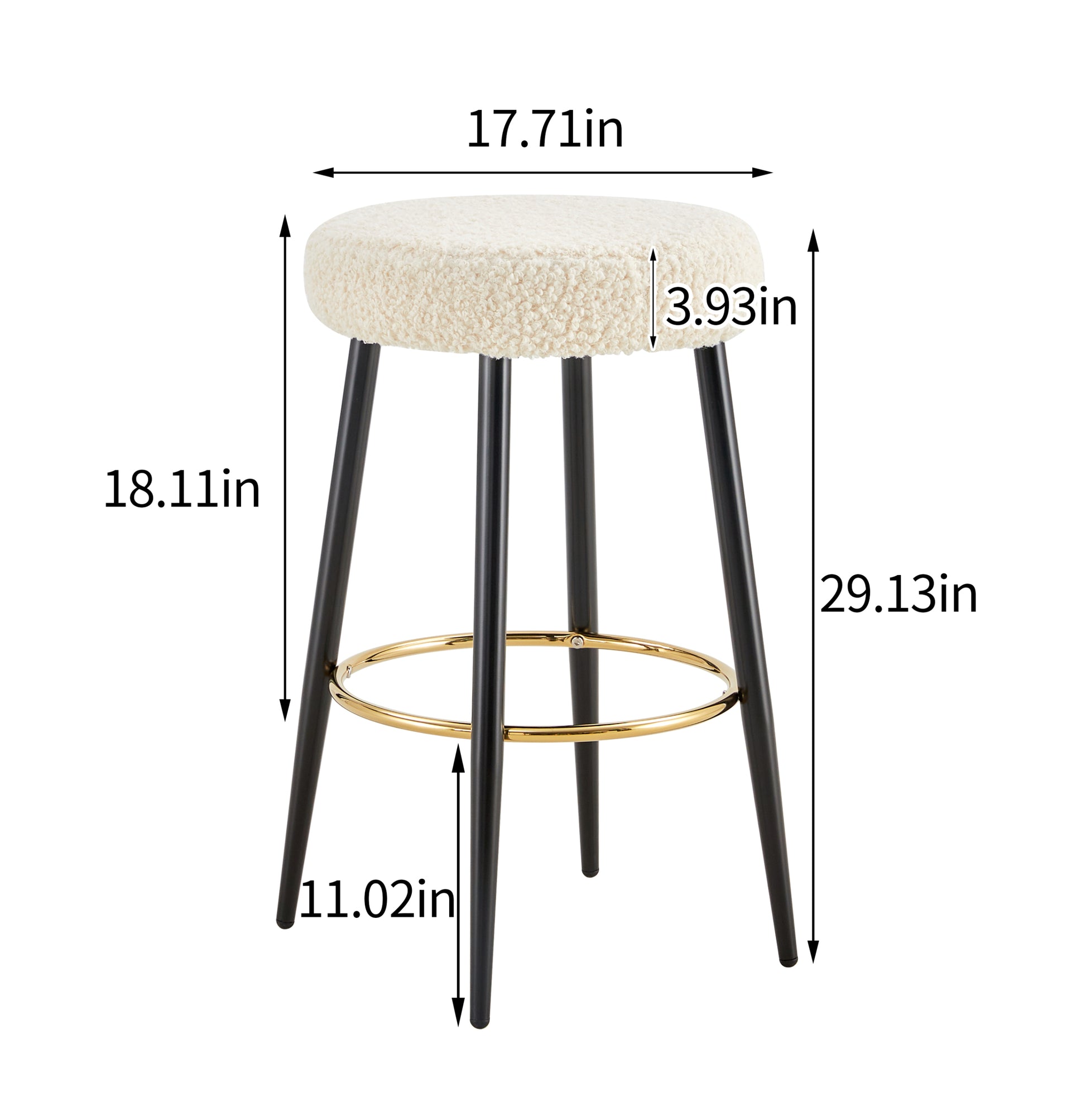 Counter Height Bar Stools Set Of 2, Pu Kitchen Stools Upholstered Dining Chair Stools 24 Inches Height With Golden Footrest For Kitchen Island Coffee Shop Bar Home Balcony Berber Fleece Cushion Alloy Steel Antique White Kitchen Foam Dry Clean Round Bar