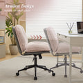 Oversize Seat Cirss Cross Chair With Wheels, Elegant Design Computer Chair, Adjustable Height 360 Rolling Swivel Home Office Chair For Small Space, Dressing Room, Living Room Gray Pink Pink Grey Primary Living Space Casual Foam Pu Leather