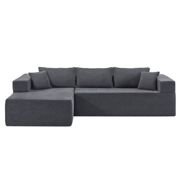 L Shape Modular Sectional Living Room Sofa Set Upholstered Sleeper Sofa For Living Room,16.53 Inch Cushion Heightening, 2 Pc Free Combination,Grey Grey Fabric 3 Seat