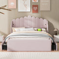 Full Size Upholstered Platform Bed With 4 Drawers And 2 Usb, Pink Box Spring Not Required Full Pink Wood Bedroom Bed Frame Polyester Upholstered