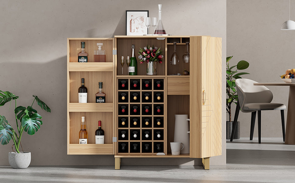 42.5" Modern Home Bar Cabinet Carved Wine Cabinet With Storage Natural Dining Room Contemporary Mdf